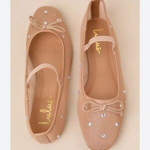 Lulus Miliah Light Nude Mesh Rhinestone Ballet Flats Sz 10 NEW